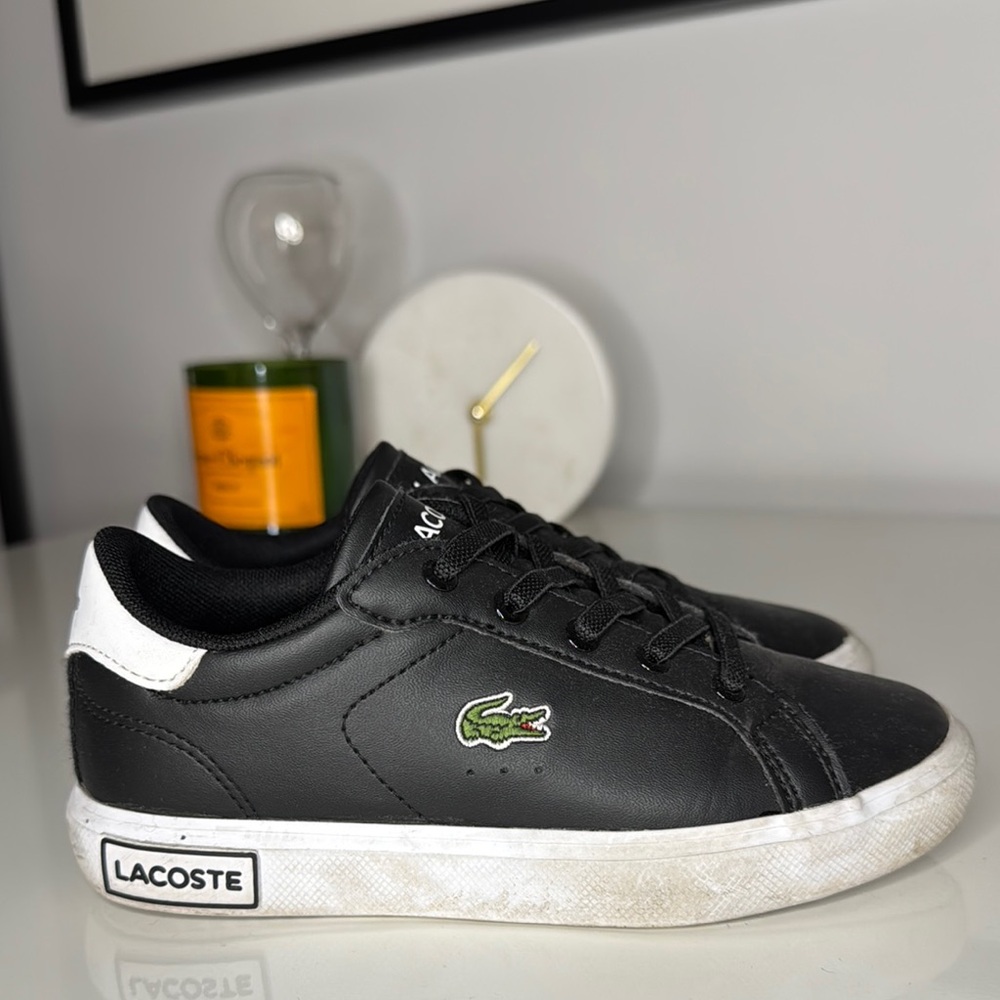 Black and White Lacoste Sneakers with Leather Upper and Vintage Sole